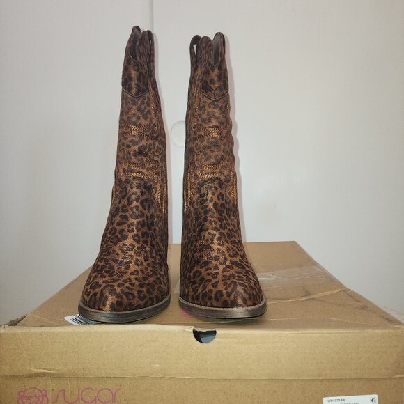 Sugar Womens Tammy Tall Cowboy Boot Brown Leopard from Macy’s - c024 - Picture 2 of 7